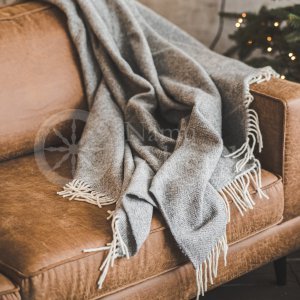 Wool blanket with fringes "Eglutė" grey